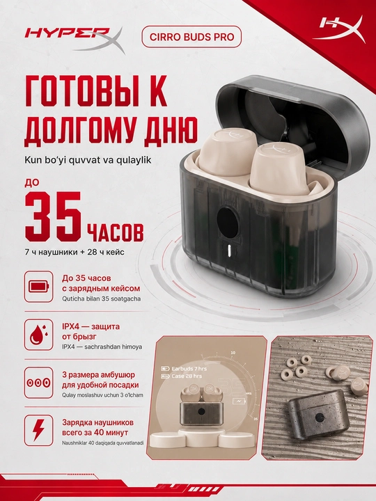 Simsiz TWS o'yin quloqchinlar mikrofonli HYPERX Cirro Buds Pro, Bluetooth 727A5AA