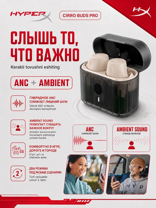 Simsiz TWS o'yin quloqchinlar mikrofonli HYPERX Cirro Buds Pro, Bluetooth 727A5AA