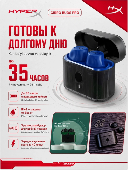 Simsiz TWS o'yin quloqchinlar mikrofonli HYPERX Cirro Buds Pro, Bluetooth 727A5AA