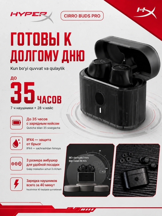Simsiz TWS o'yin quloqchinlar mikrofonli HYPERX Cirro Buds Pro, Bluetooth 727A5AA