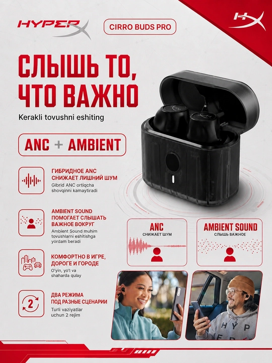 Simsiz TWS o'yin quloqchinlar mikrofonli HYPERX Cirro Buds Pro, Bluetooth 727A5AA