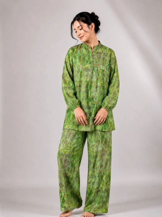 Женский домашний костюм из штапеля – рубашка и брюки, oversize - 
