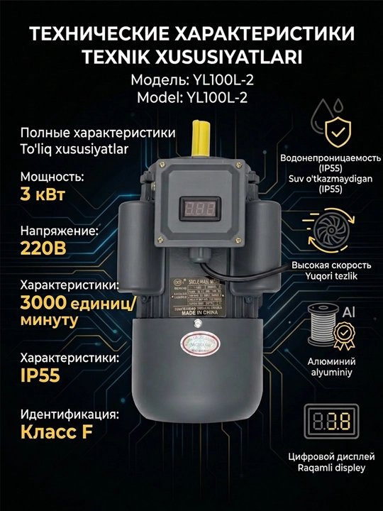 Электродвигатель однофазный 3 кВт, 220 В, 3000 об/мин