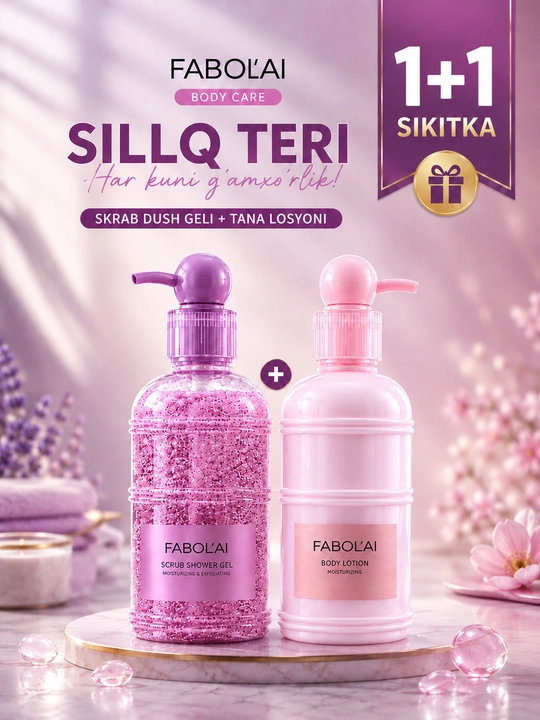 FABOLAI skrab-dush geli + tana losyoni, 500 ml 1+1 to‘plam