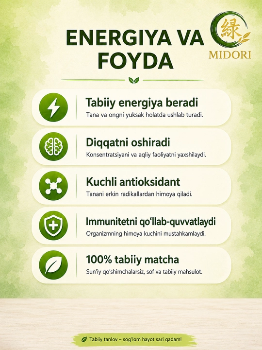 Matcha kukuni 100% tabiiy, MIDORI matcha, Yaponiya matchasi