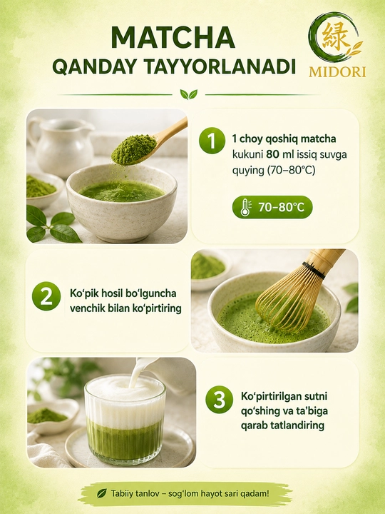 Matcha kukuni 100% tabiiy, MIDORI matcha, Yaponiya matchasi