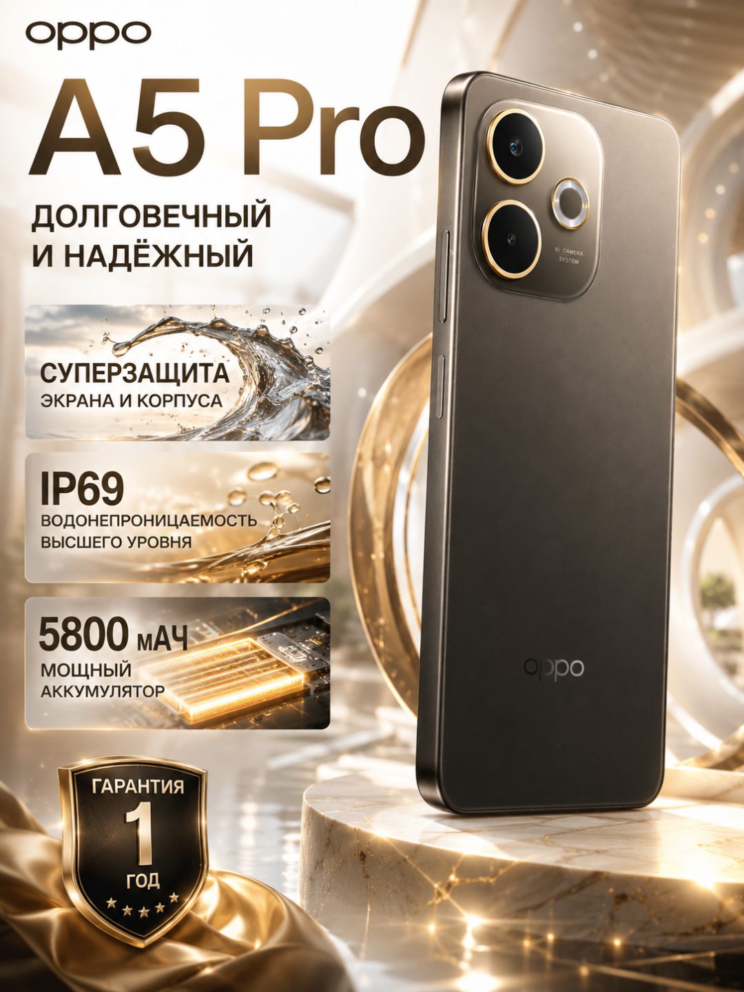 Смартфон OPPO A5 Pro 8/128GB, 8/256GB, 120Гц, 5000мАч, 45Вт, NFC, с гарантией - 