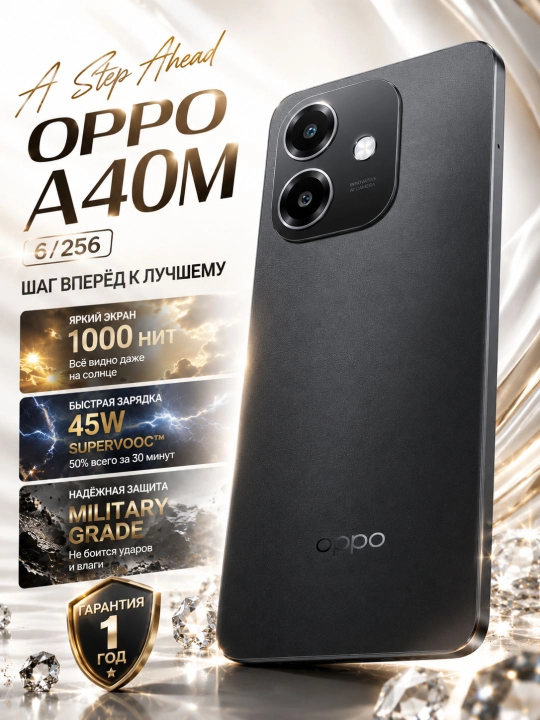 Smartfon OPPO A40m 6/256GB, 6.67" 90Hz, 5100mAh, 45W, harbiy standart, kafolatli - 