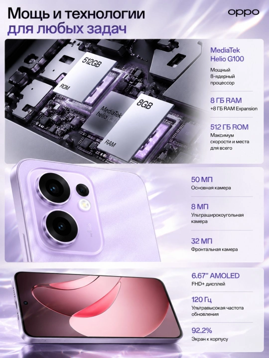 Smartfon OPPO Reno 13F 8/256GB, 8/512GB, 120Hz AMOLED, NFC, 50MP, kafolatli