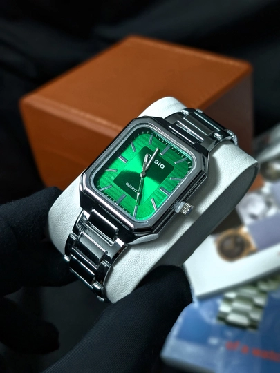 Мужские наручные часы Casio Rectangle Classic, металлический браслет — MICRO1-CASIO27-ЗЕЛЕН