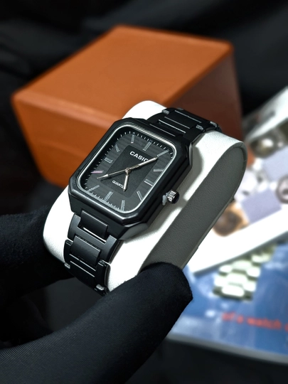 Мужские наручные часы Casio Rectangle Classic, металлический браслет — MICRO1-CASIO27-ЧЕРНСТЕ