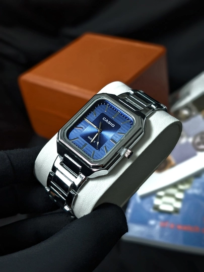 Мужские наручные часы Casio Rectangle Classic, металлический браслет — MICRO1-CASIO27-ТЕМНСИН