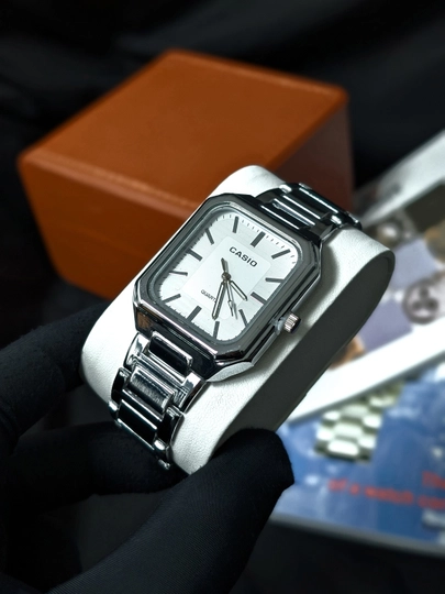 Мужские наручные часы Casio Rectangle Classic, металлический браслет — MICRO1-CASIO27-БЕЛЫЙ