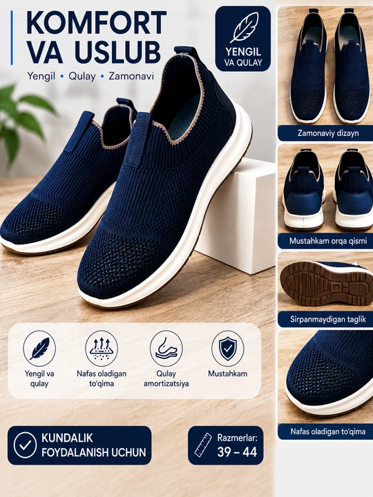 Мужские летние сетчатые кроссовки. Slip-on (без шнурков) - 