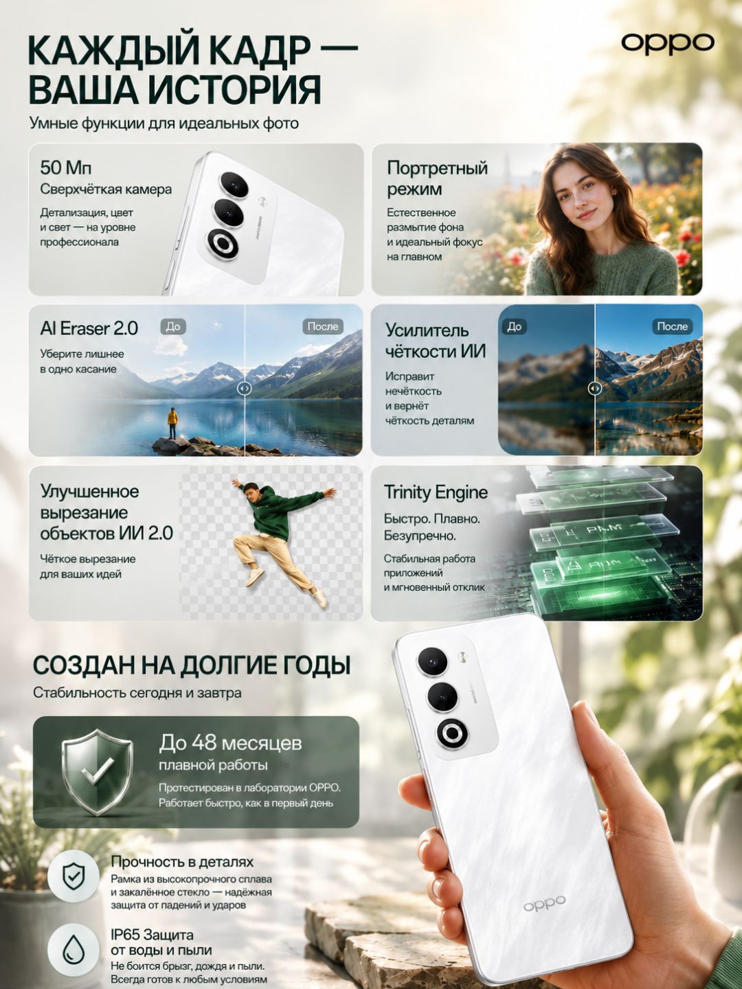 Smartfon OPPO A5 NFC 6/128GB, 8/256GB, 90Hz, 5000mAh, 45W, Aurora Green, Mist White