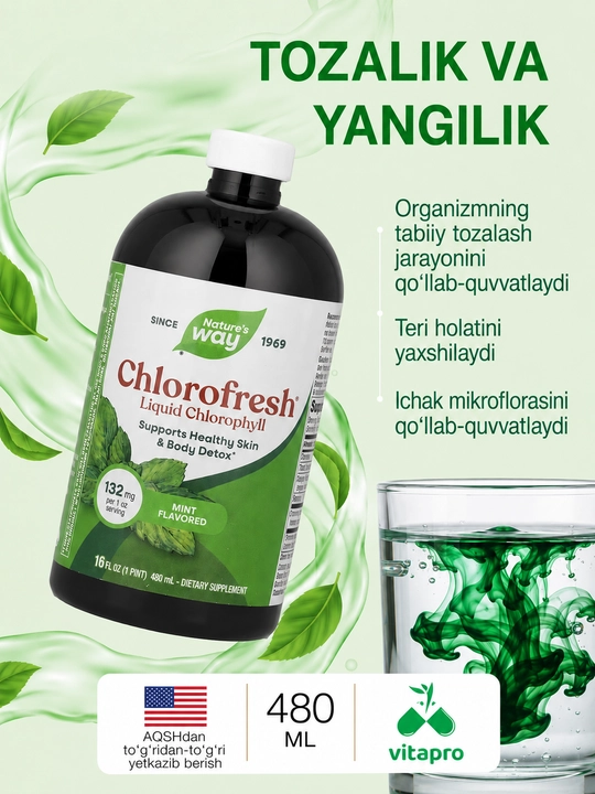 Nature's Way, yalpiz ta’mli suyuq xlorofill, 473 ml