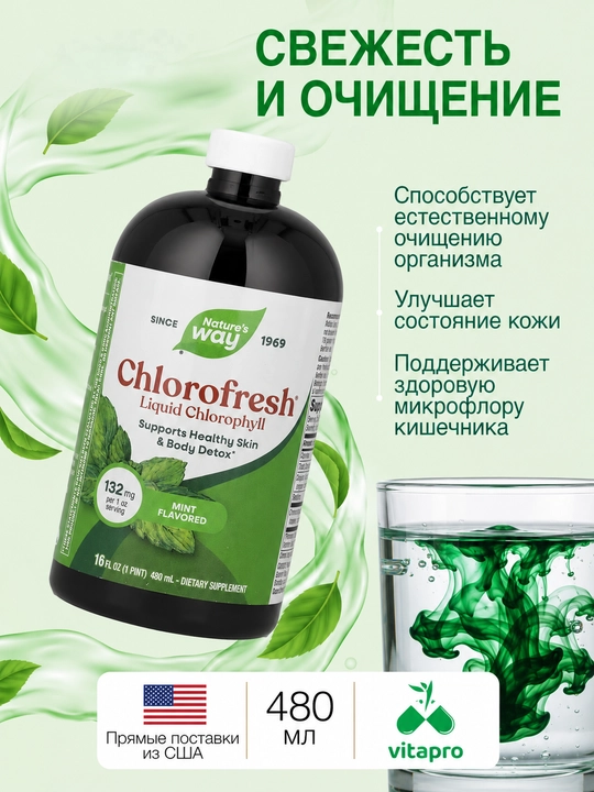 Nature's Way, yalpiz ta’mli suyuq xlorofill, 473 ml
