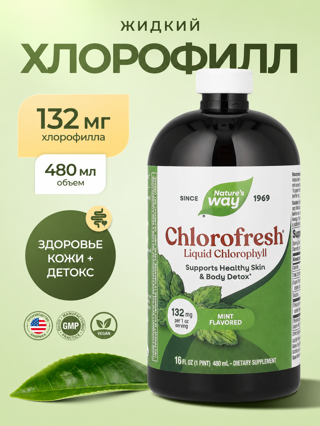 Nature's Way, yalpiz ta’mli suyuq xlorofill, 473 ml - 