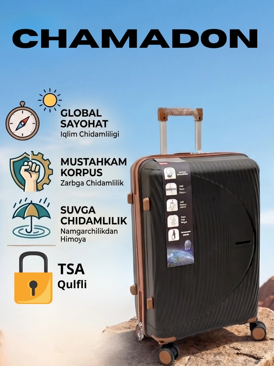 Qulfli yo‘l chamadoni, chamadonlar 360° ga aylanadigan qulflanadigan yo‘l sumkasi chemadon - 