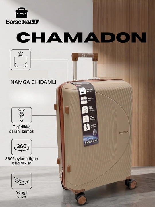Qulfli yo‘l chamadoni, chamadonlar 360° ga aylanadigan qulflanadigan yo‘l sumkasi chemadon - 