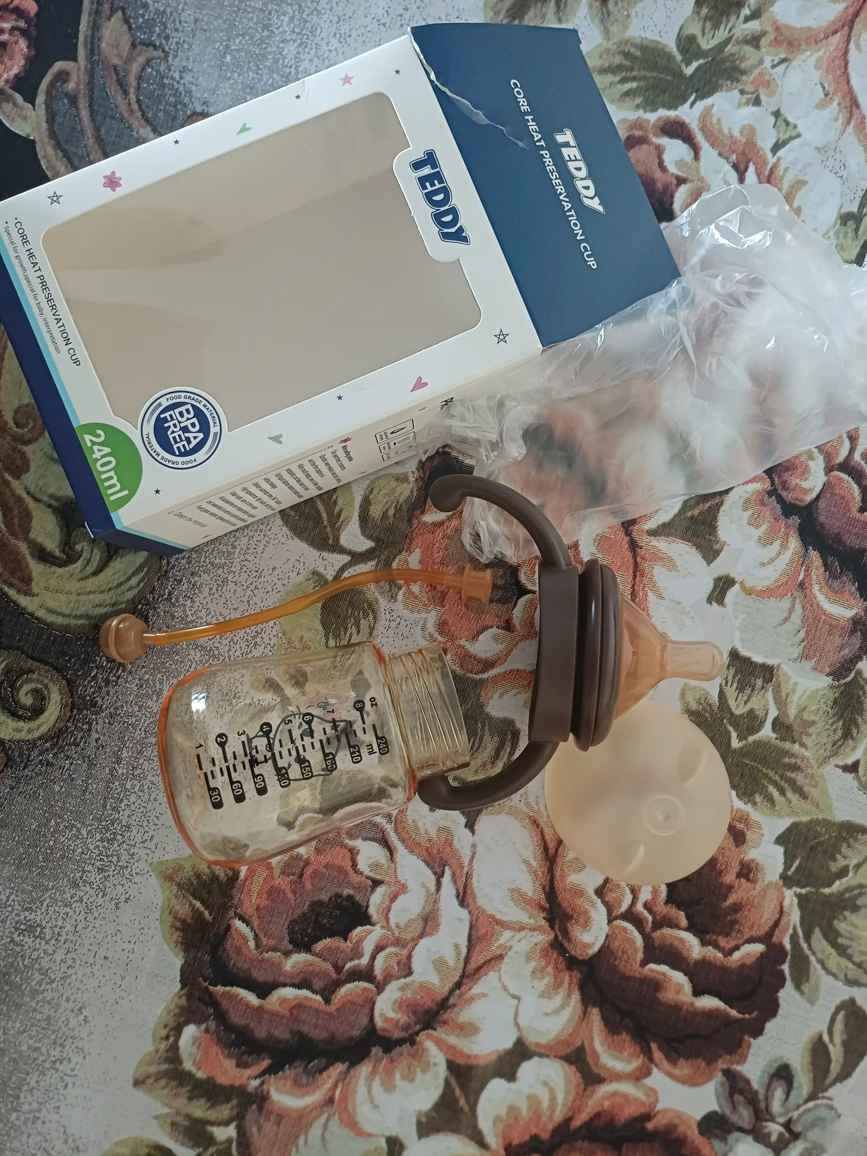 Детская бутылочка, акрил, с силиконовой соской, антиколиковая, с трубочкой и шариком 360°