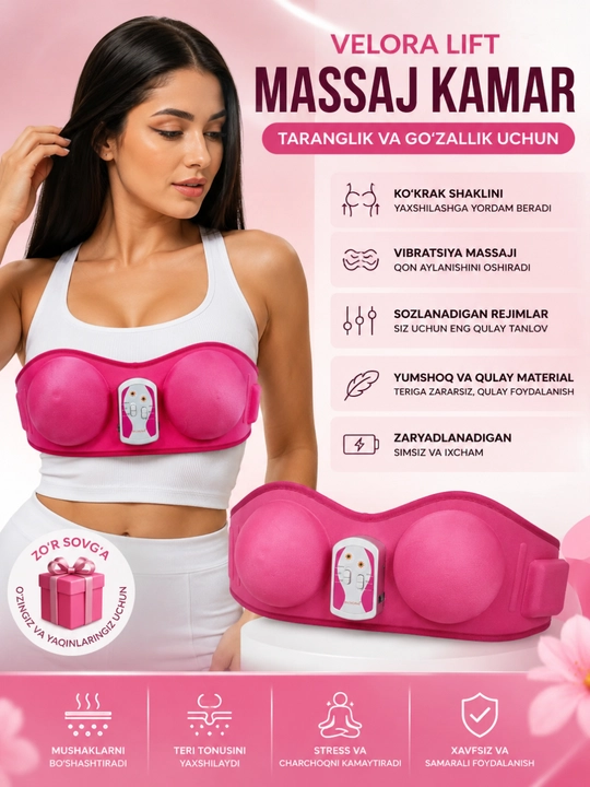 Velora Lift massaj kamar – Taranglik va go‘zallik uchun kokrak kuchaytiruvchisi - 