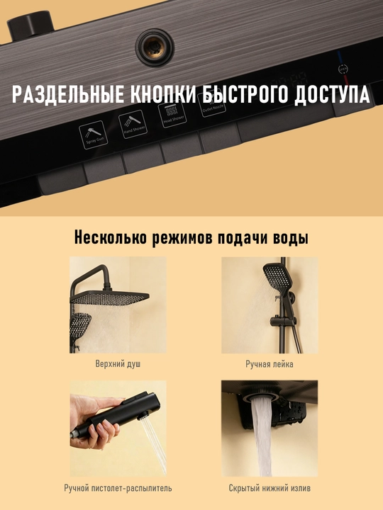Современная душевая система премиум-класса с клавишным переключением (пианино) и подсветкой