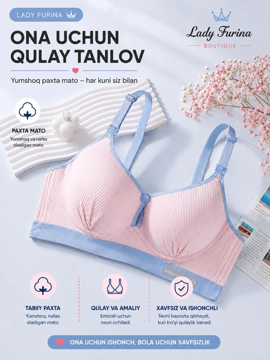 Lady Furina emizikli onalar uchun byustgalter, paxtali va qulay model - 