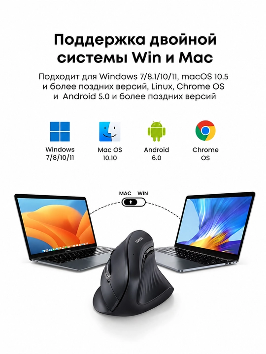 Simsiz kompyuter sichqonchasi UGREEN MU008 (25444) Simsiz sichqoncha 2.4 GHz va Bluetooth