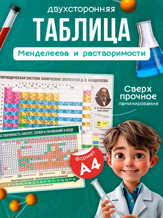 A4 Таблица Менделеева растворимости, химия таблица периодическая таблица элементов пособие - 