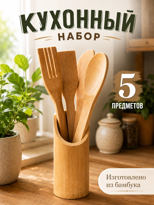 Кухонный набор, бамбуковый набор, бамбуковые ложки, бамбуковые лопатки - 