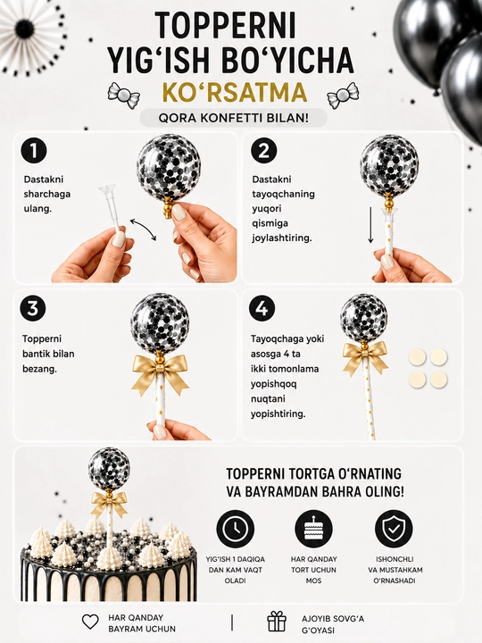 Топпер для торта праздничный - топпер с шариком, конфетти