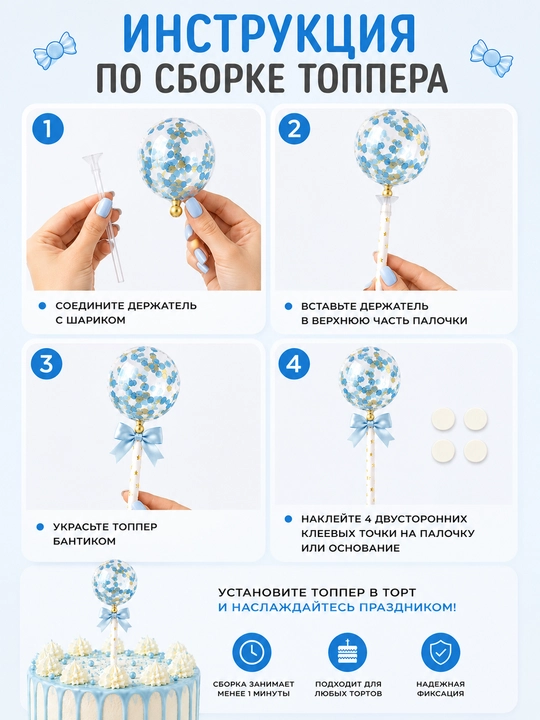 Топпер для торта праздничный - топпер с шариком, конфетти