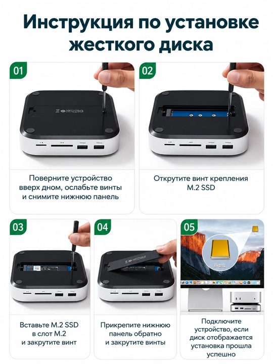 Док-станция для Mac mini M4 / M4 Pro UGREEN CM841 (65487) 11-в-1 USB-C с M.2 NVMe и SD/TF