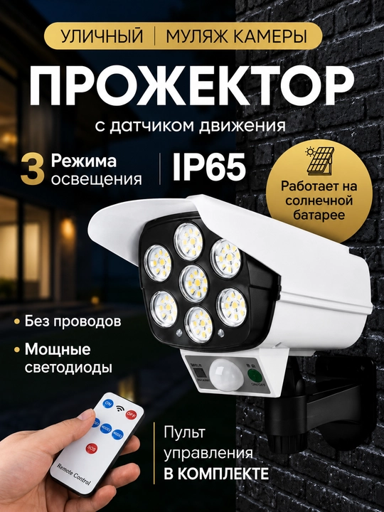 Уличный LED прожектор муляж камеры IP65 датчик движения пульт 3 режима - 