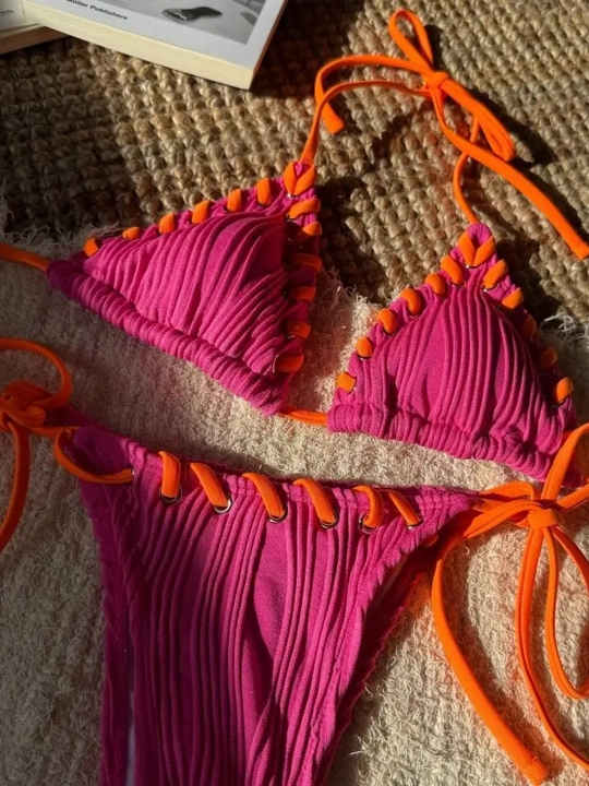 Ayollar uchun ipli bikini cho‘milish kiyimi – plyaj uchun yozgi to‘plam, 7 xil rangda