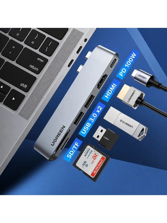 Adapter HUB UGREEN USB-C 7-in-1 adapteri HDMI 4K, SD/TF, PD100W CM380 (80856)