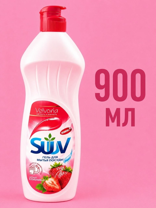 Гель для мытья посуды SUUV клубника 900 мл - 