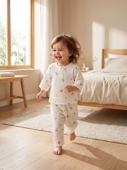 Bolalar paxta va muslin pijamasi, shim pijama to'plami yosh bolalar uchun