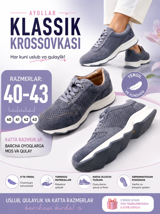 Ayollar oyoq kiyimlar, krasovkalar ayollar uchun, krossovka, katta razmerli oyoq kiyim - 