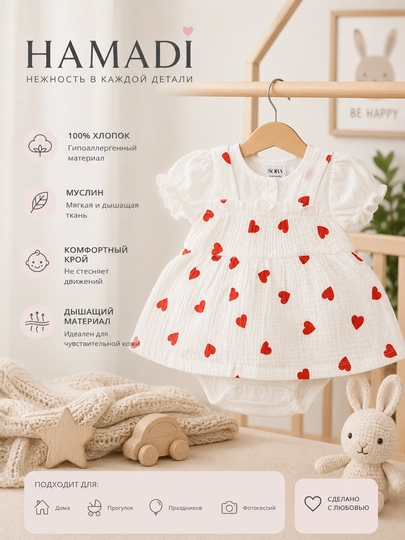Chaqaloqlar uchun muslin bodi, 100% paxta, yengil va havo o‘tkazuvchi, 3–18 oy - 