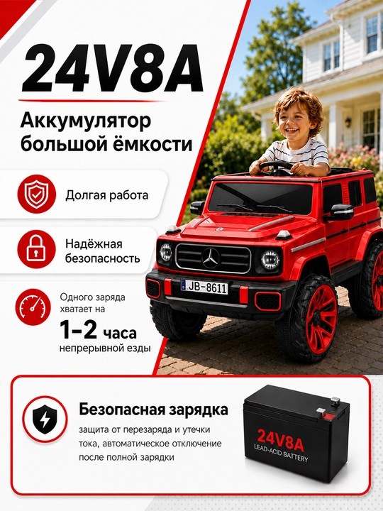 24V 4x4 bolalar elektromobili, 4 ta 550 motor, LED chiroq, Bluetooth, APP