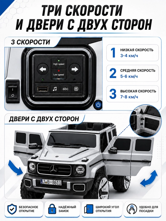 24V 4x4 bolalar elektromobili, 4 ta 550 motor, LED chiroq, Bluetooth, APP