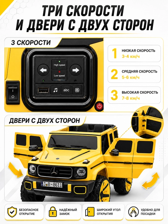 24V 4x4 bolalar elektromobili, 4 ta 550 motor, LED chiroq, Bluetooth, APP