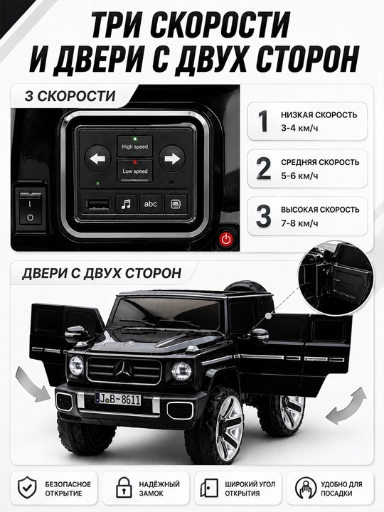 24V 4x4 bolalar elektromobili, 4 ta 550 motor, LED chiroq, Bluetooth, APP