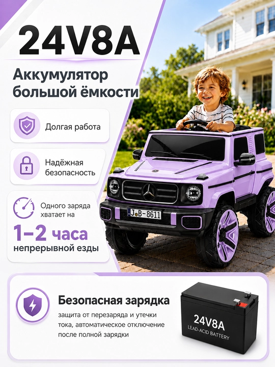 24V 4x4 bolalar elektromobili, 4 ta 550 motor, LED chiroq, Bluetooth, APP