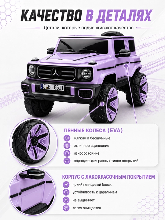 24V 4x4 bolalar elektromobili, 4 ta 550 motor, LED chiroq, Bluetooth, APP