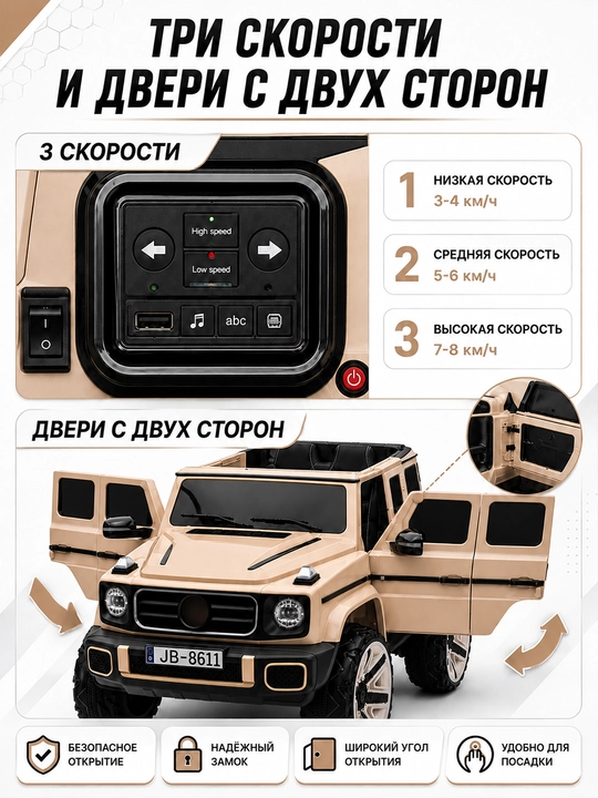 24V 4x4 bolalar elektromobili, 4 ta 550 motor, LED chiroq, Bluetooth, APP