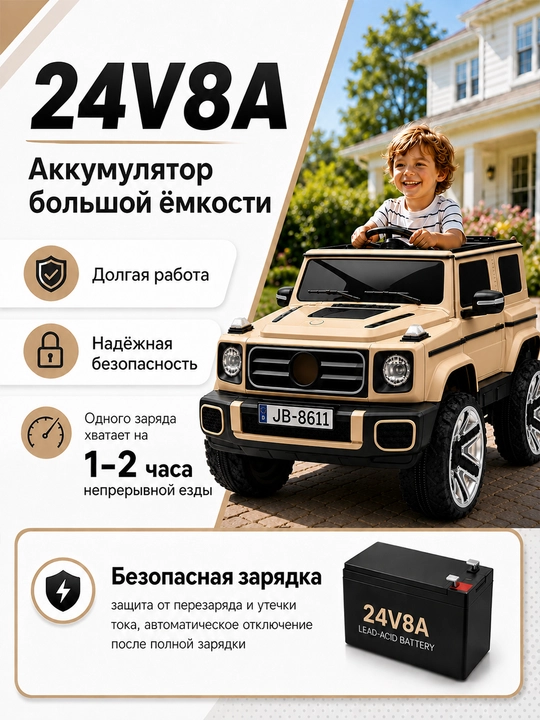 24V 4x4 bolalar elektromobili, 4 ta 550 motor, LED chiroq, Bluetooth, APP