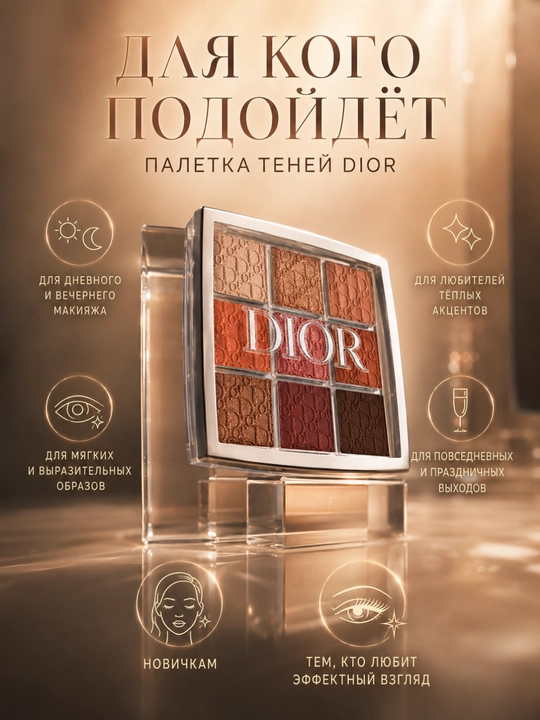 Палетка теней для век в тёплых оттенках для профессионального макияжа -Dior Eye Palette003